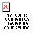 A static pixel art icon with a red X symbol in the top-left corner and black text below reading 'MY ICON IS CURRENTLY RECEIVING COUNSELING.'