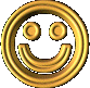 Golden 3D smiley face icon with circular and cylindrical views, showing multiple angles of the same object against a gray background.