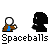 Pixelated character with white head and brown jacket holding green or red lightsaber-like object, repeated across with text "Spaceballs" below each