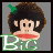Pixelated monkey face with brown hair, green leaf on head, red lips; text 'Big Pimpin'' in white and green letters below.