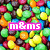 Pixelated candy background with three variations of 'm&m's' text in pink, blue, and red outlines.