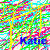 A static pixelated image with a chaotic arrangement of multicolored squares in green, yellow, pink, blue, and white.