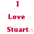Red text on white background displays 'I Love Stuart' with pink heart symbols, arranged in a pattern