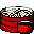 Pixel art animation of a red container with yellow contents and white steam, showing frame-to-frame changes in the top-left corner across three frames.