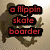 Four of pixelated text over a beige background with silhouettes, each displaying different red and black text about "flippin"