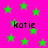 Bright pink background with scattered green stars and repeated black text reading 'katie' in pixelated font.