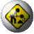 Four animated frames of a yellow diamond-shaped icon with black dots and lines on a gray circular background, showing sequential motion changes.