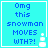 Pixelated cyan background with blue text reading "Omg this snowman MOVES WTH?!" and a small white snowman icon in the bottom-right corner.