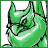 Green cartoon creature with pointed ears and a curled body, shown in multiple sequential poses against white background.