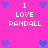 Pixelated pink background with white text "I LOVE RANDALL" and blue/purple heart icons arranged in a pattern