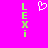 A static image with a bright pink background displays two vertical green text spelling 'LEXX i' with a white pixelated heart above them