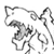 Static grayscale pixel art icon depicting a stylized character outline with abstract shapes and motion lines, likely from an anime or game series.