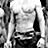 Black-and-white pixelated image of a shirtless person with muscular build on left, green background with text "ohhh babayy" on right.