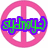 Six pink peace sign icons arranged in a , each containing distinct text or symbols with green and purple outlines