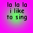 Four identical pixelated text on a pink background with green glow, each displaying "la la la i like to sing" in black block letters