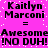 Pixelated text on a bright pink background with white speckles, repeating 'Kaitlyn Marconi = Awesome!NO DUH!' in two identical