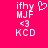 A bright pink background displays pixelated white text and symbols including 'ifhy', 'MJF', '<3', and 'KCD' with a heart symbol in the top-right corner.