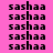 repeated 'sashaa' text in black pixelated font on a bright pink background with scattered light beige rectangular overlays