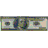 Animated sequence of dollar bill segments moving horizontally across a gray background, displaying partial and full views of US currency.