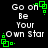 Pixelated text 'Go on Be Your Own Star' with green square animations on black background.