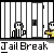 Pixelated animation of a jailbreak sequence showing two figures in striped prison uniforms interacting with bars and red objects, ending with one figure alone outside the
