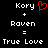Pixelated text displays 'Kory' with a red heart symbol, plus 'Raven', equals 'True Love' on black background.