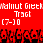 Red background with white pixelated text reading "Walnut GreeklWalnut Greek Track" and "07-08", below which are repeating black-and-red pixelated figures.