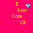 A bright pink background displays yellow text "I Luv Cam" with a blue heart and a yellow smiley face, where the heart changes to a scattered dot pattern in one frame.
