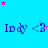 Blue background with repeated 'Indy <3' text in dark blue, scattered pink and light purple stars.