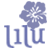 A static pixelated image shows a stylized blue flower with white center above the text 'lilu' in matching blue letters on white background.