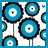 identical blue and white circular patterns with black outlines on a white background, each pattern featuring multiple concentric circles connected by thin lines