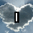 A four- displays text and symbols over heart-shaped clouds: 'I' in top-left, 'LOVE' top-right, 'YOU' bottom-left, and a white heart bottom-right