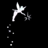 Animated sequence of white Tinker Bell figures with starbursts against black background, each frame showing text "Tinker Bell" in varying opacity.