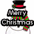 A four- of holiday-themed buddy icons with text overlays: a snowman, candy canes, a dog, and a Santa hat
