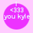 Four identical purple circular icons with white text '<333 you kyle' and a small vertical line at the top, arranged in a on a light pink background