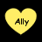 Four yellow heart-shaped icons with black text "Ally" on a black background, arranged in a