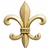 Golden fleur-de-lis symbol with curved petals and a central stem, next to blue pixelated text reading 'Fleur De Lis' on white background.