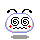 Pixelated cartoon head with blue outline, black antennae, red cheeks, and changing eye symbols