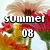 A flower-themed animated icon with text changing across frames, showing a close-up of a large flower with pink and orange petals and a yellow center against a light blue sky background.