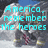 A four- displays text over a mountain background with a red and white striped object; the top-right shows different text than the others