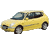 A yellow sedan with dark windows and silver wheels on a gray background, next to green text reading 'Original Icons .com' on a dark green background.