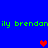Blue background with green text repeating 'brendan' and pixelated hearts in red, purple, and pink.