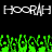 Pixelated text 'HOORAH HOORAH' in white above green pixelated shapes on black background.