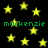 Yellow stars scattered across a black background with green text reading "mackenzie" repeated twice.
