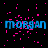 Blue text reading 'morgan' on black background with scattered pink pixel fragments, some text partially obscured by pink fragments.