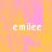 Pixelated text 'emilee' appears in three positions on a gradient background shifting from pink to yellow, with a solid gray rectangle in the bottom right corner.