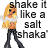 Pixelated character with long blonde hair and dark pants performs a walking motion against text reading 'shake it like a salt shaka' on white background.