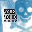 Blue skull and crossbones icon with 'YOUR TOXIC' text in pixelated font, watercolor-style background.