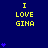 Blue background with yellow text "I LOVE GINA" repeated across the image, accompanied by small purple heart symbols in various positions.