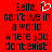 Red background with black pixelated text reading "Bella, I can't live in a world where you don't exist" and a white pixelated heart symbol replacing the comma.